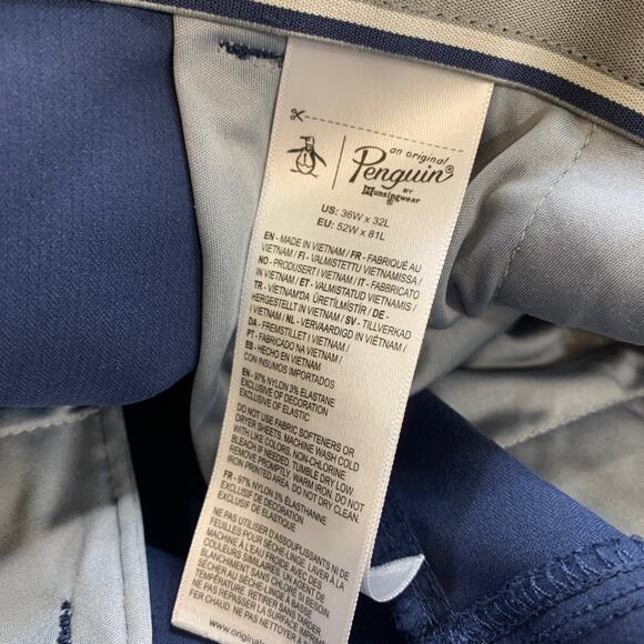 Original Penguin Pants Mens 36 Navy Blue Stretch Nylon Quick Dry Golf Chino - Picture 7 of 10